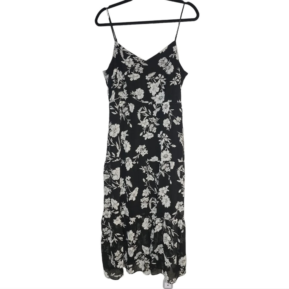 J. Crew midi dress. Ruffle hem. Black white floral. Size 12P - Picture 10 of 15